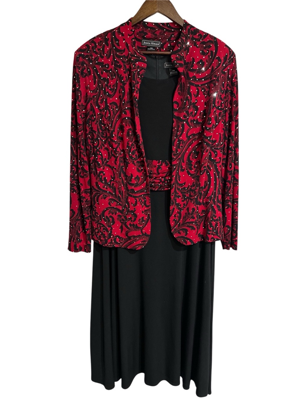 Jessica Howard 14W Black Dress w/ Red Jacket 2-Pc Set